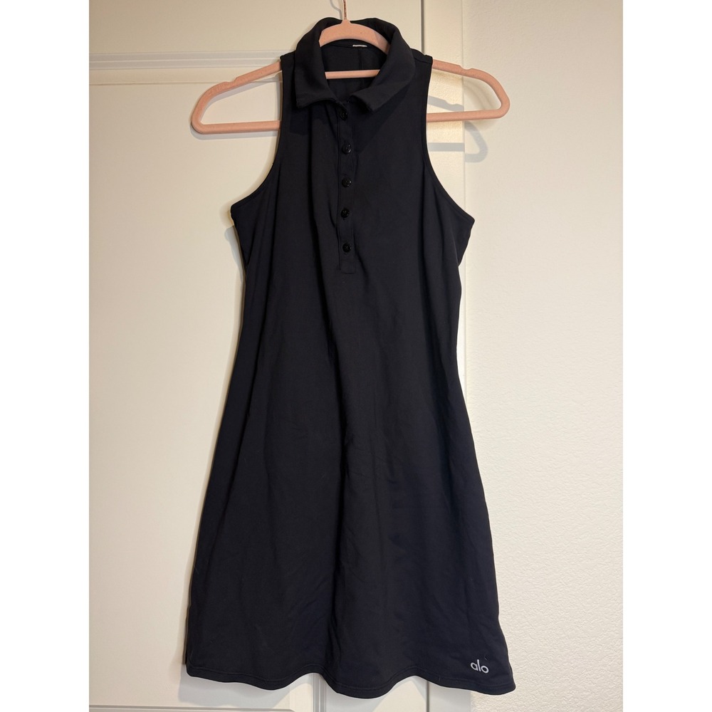 Alo Yoga Womens Black Sleeveless Polo Tennis Golf Athletic Mini Dress